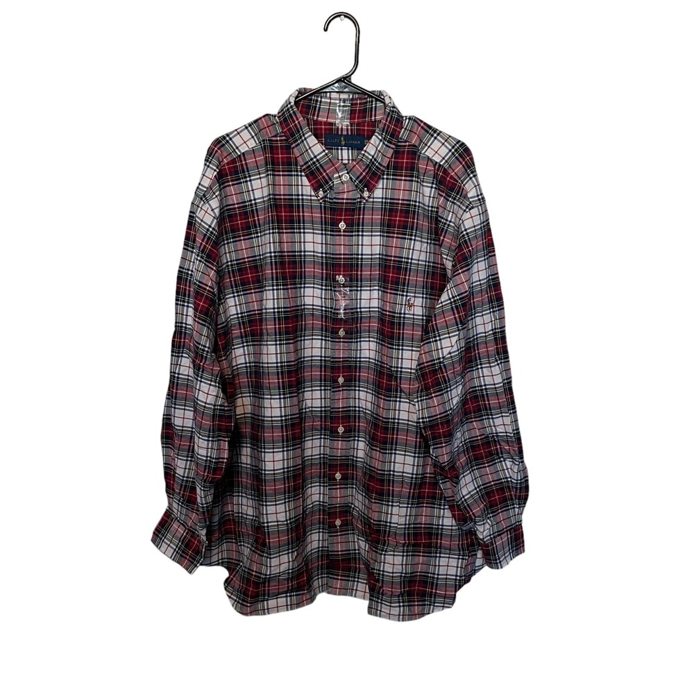 Ralph Lauren Button Down Shirt Mens 4XB Red Blue Plaid Long Sleeve Pony Logo